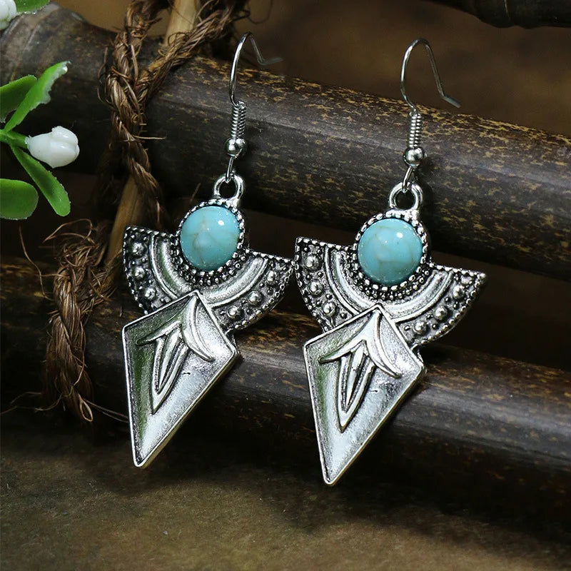 Boho Blue Stone Geometric Earrings for Women