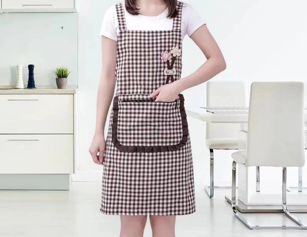 Tablier Carreaux Coton, Poche Grande, Sans Manches