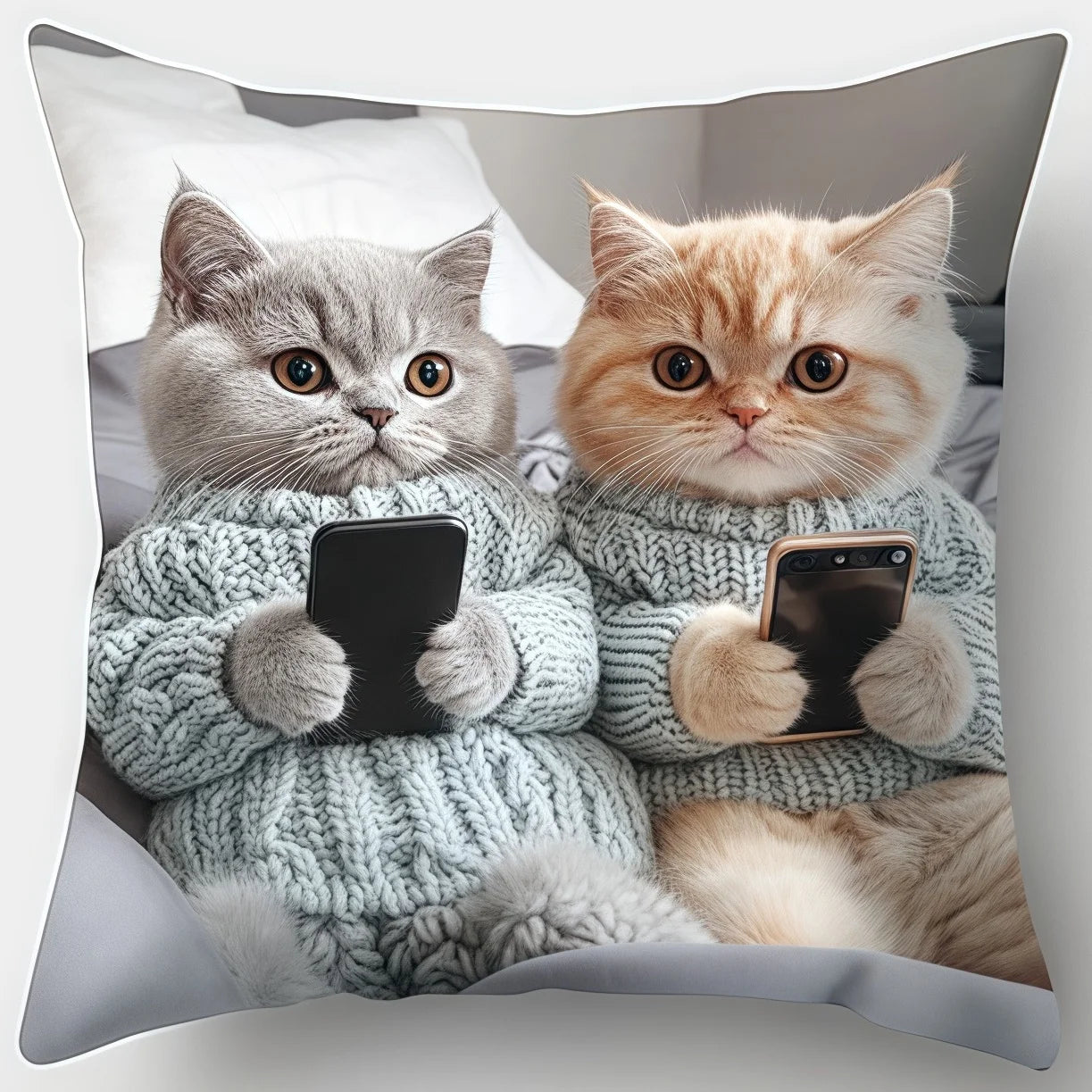 Housse de coussin chaton mignon pour déco maison 45x45 cm