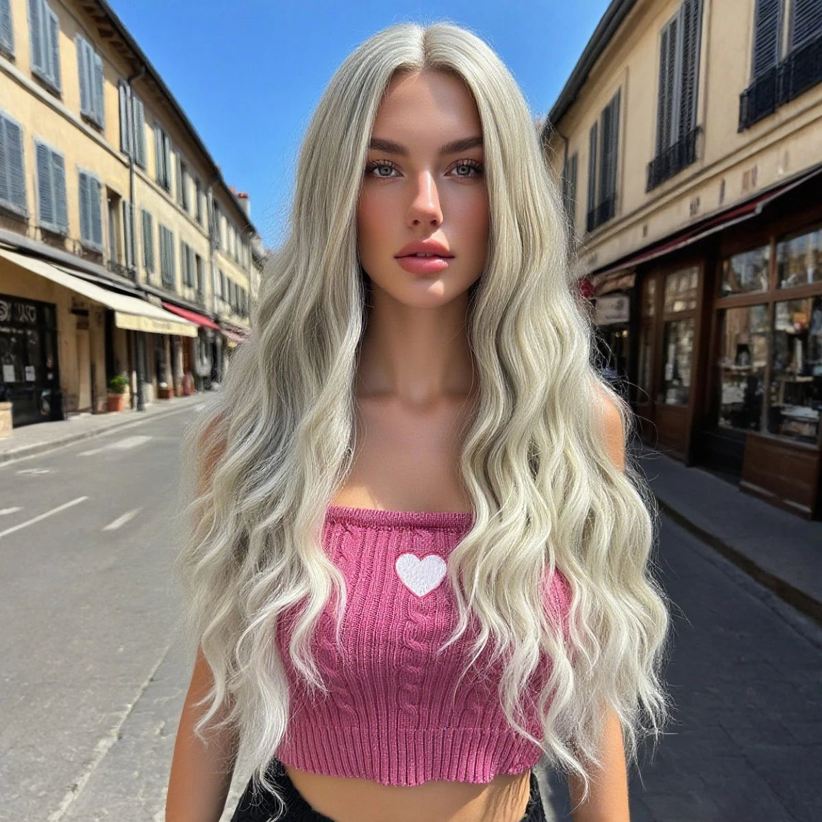 Perruque Violette Ondulée à Frange