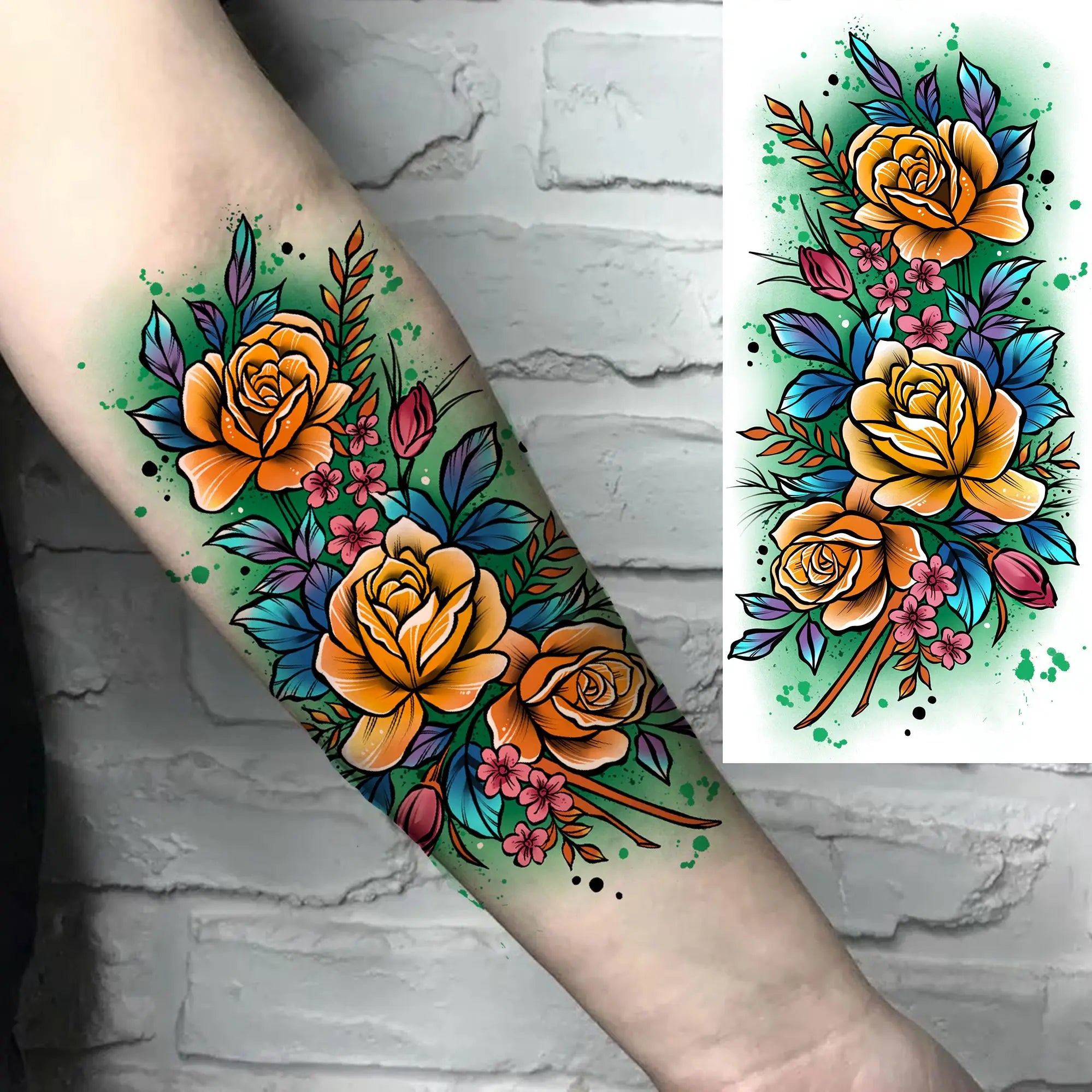 Tatouage Aquarelle Fleurs & Papillons - Femme Élégante