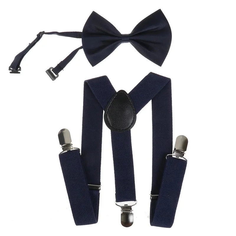 Red Y-Shape Suspenders with Bow Tie Set for Kids