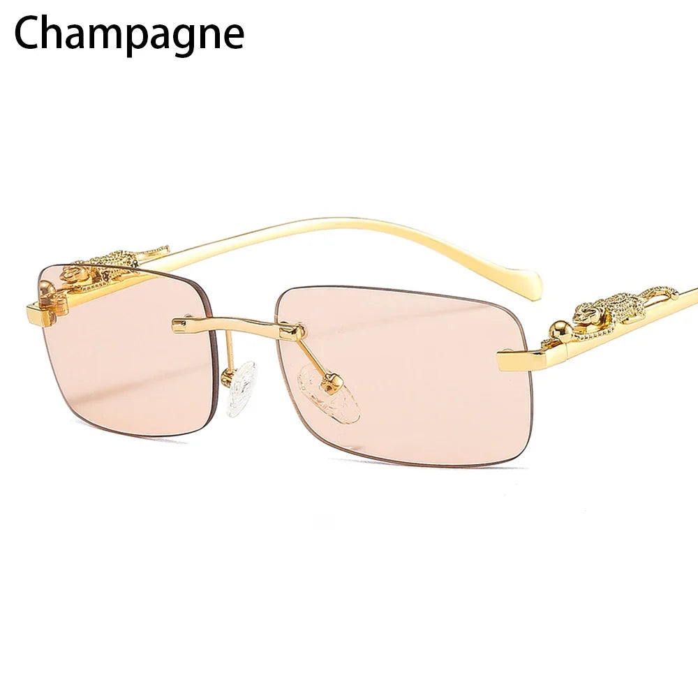 Rimless Retro Leopard Sunglasses UV400 Unisex