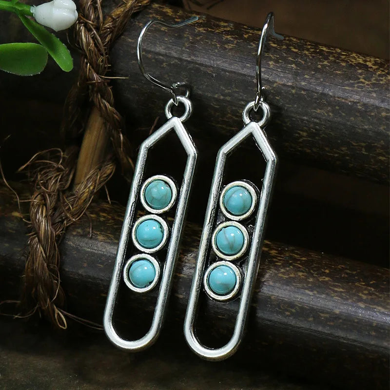 Boho Blue Stone Geometric Earrings for Women