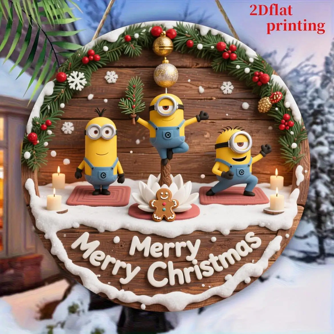 Panneau Noël Minions en bois pour déco festive