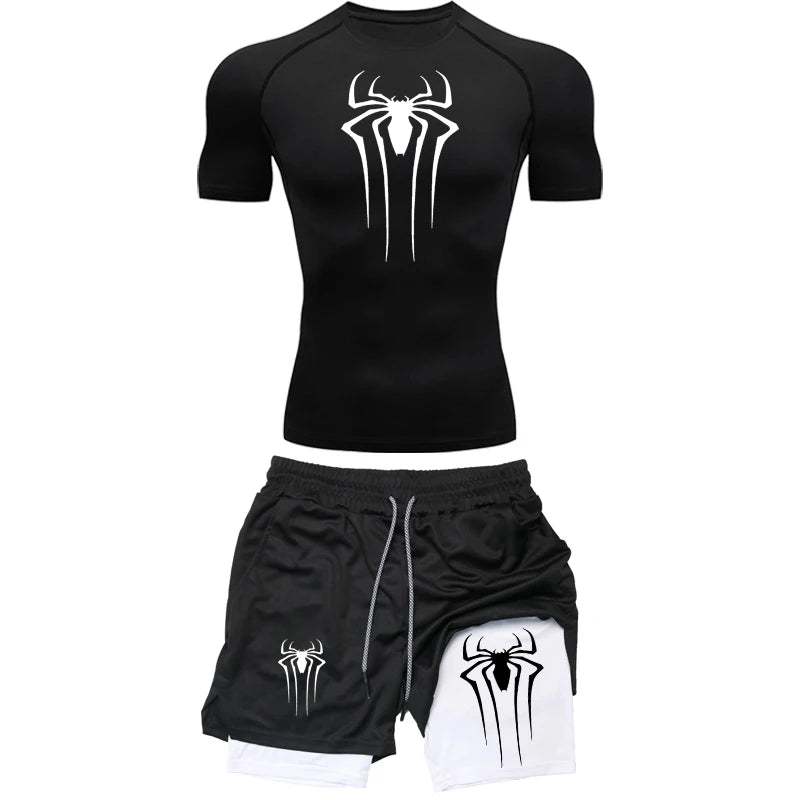 Ensemble Sport Homme Compression Araignée Séchage Rapide