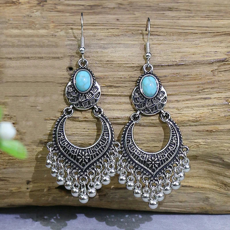 Boho Blue Stone Geometric Earrings for Women