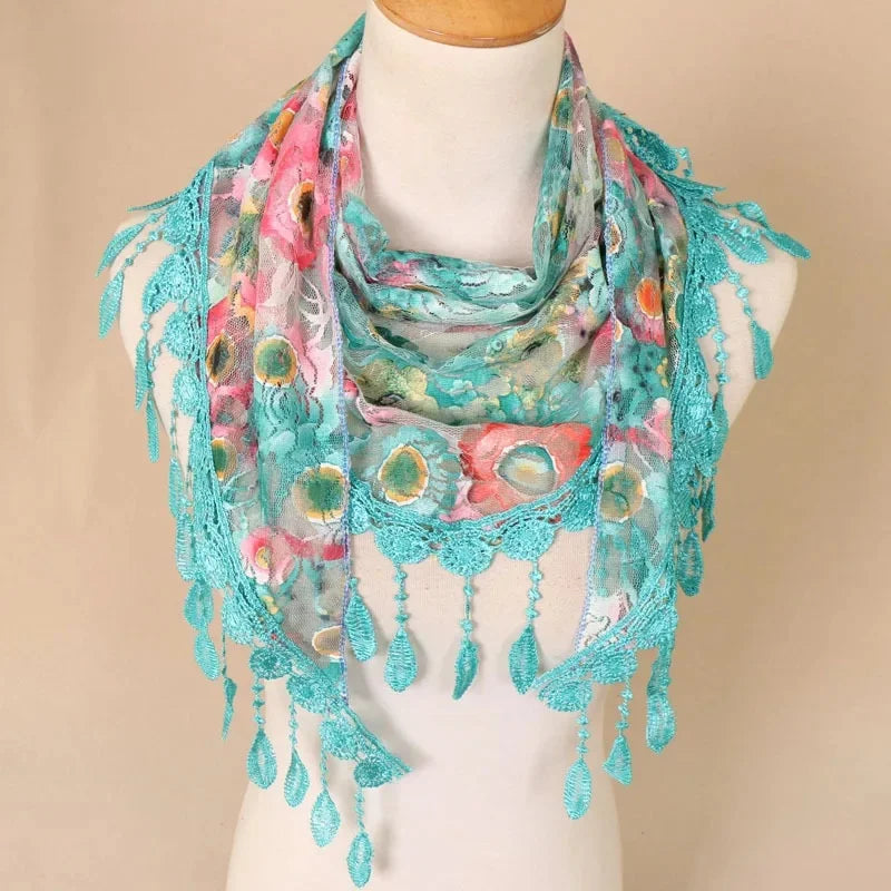 Chic Autumn Floral Lace Triangle Scarf