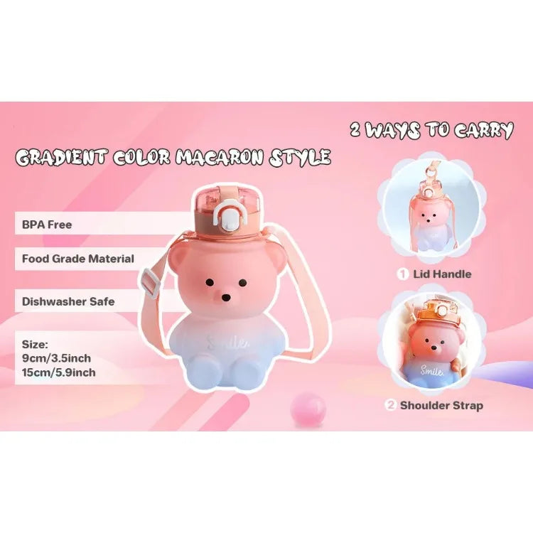 Kawaii Bear Straw Water Bottle 700ml for Kids