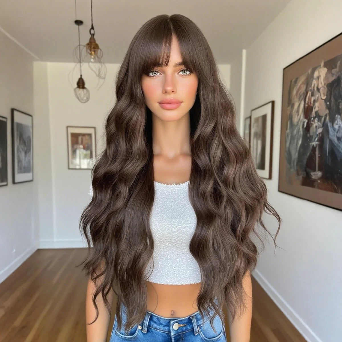 Perruque Bouclée Frangée Multicolore 30 Résistante