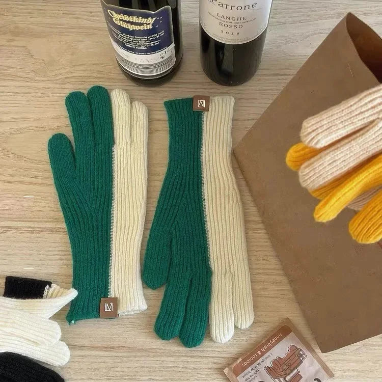 Gants Femme en Laine Éléguants avec Strass Blancs