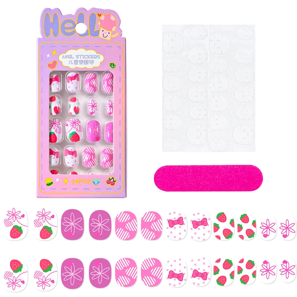 Kawaii Ongles Enfants - 24 Pièces Mignonnes