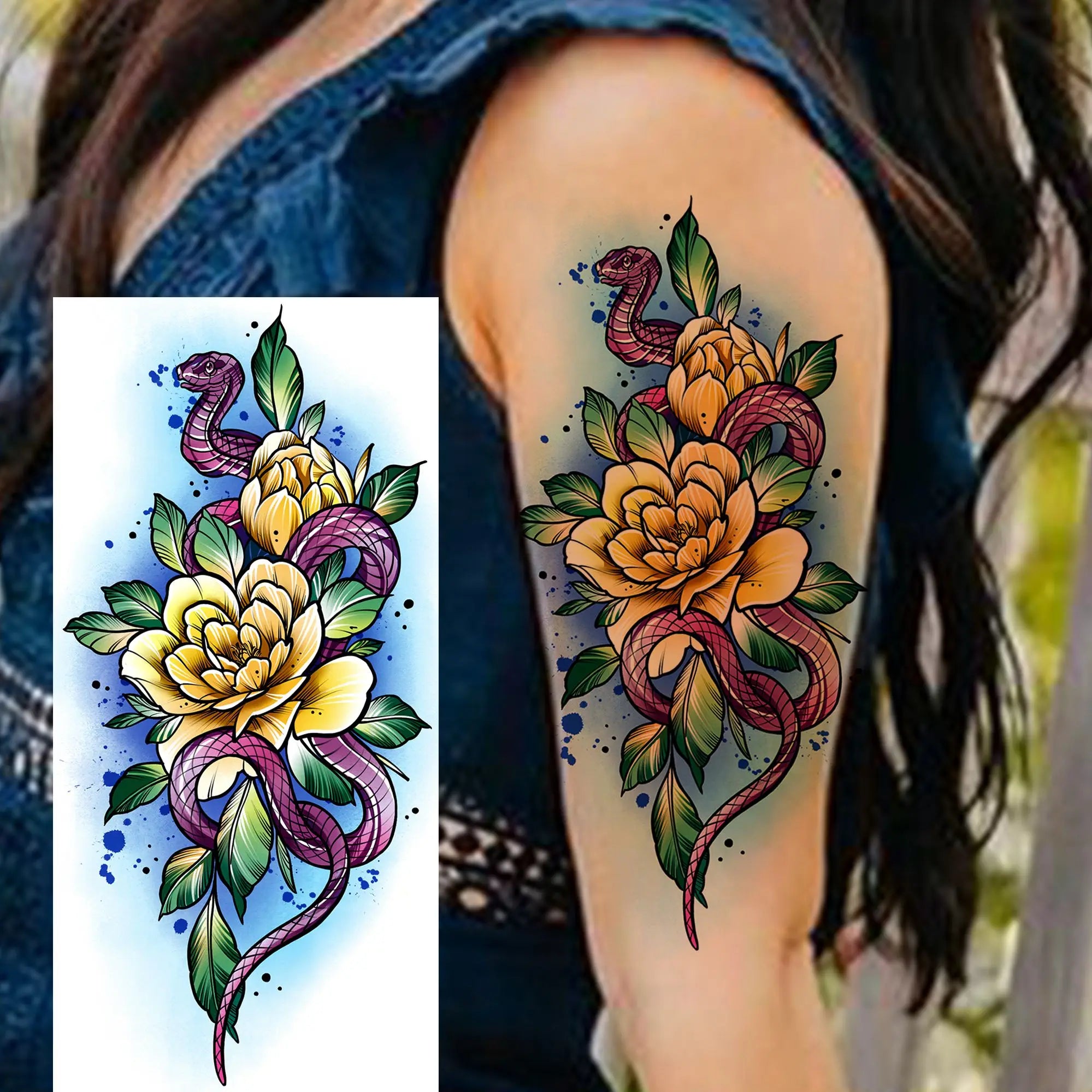 Tatouage Aquarelle Fleurs & Papillons - Femme Élégante