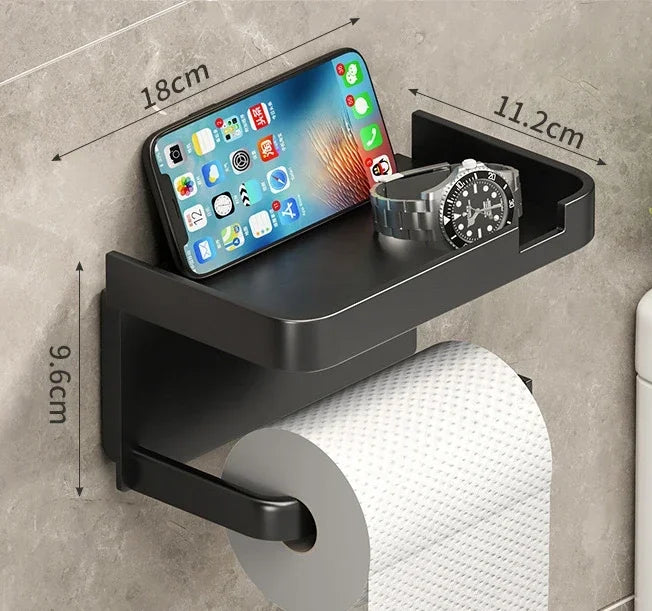 Support mural multifonction gris et noir pour salle de bain