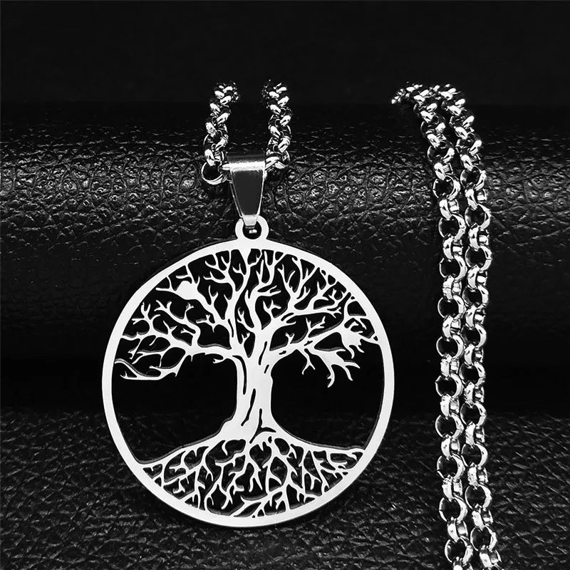 Collier Arbre de Vie Noir en Acier Inoxydable