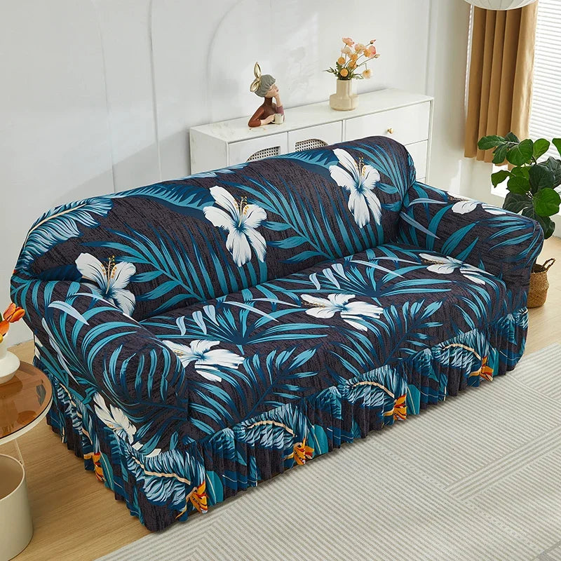 Floral Stretch Sofa Cover with Skirt - 1 Piece