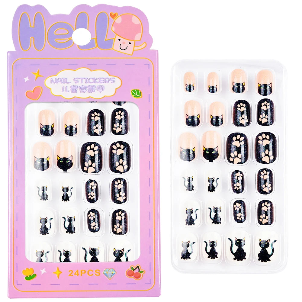 Kawaii Ongles Enfants - 24 Pièces Mignonnes