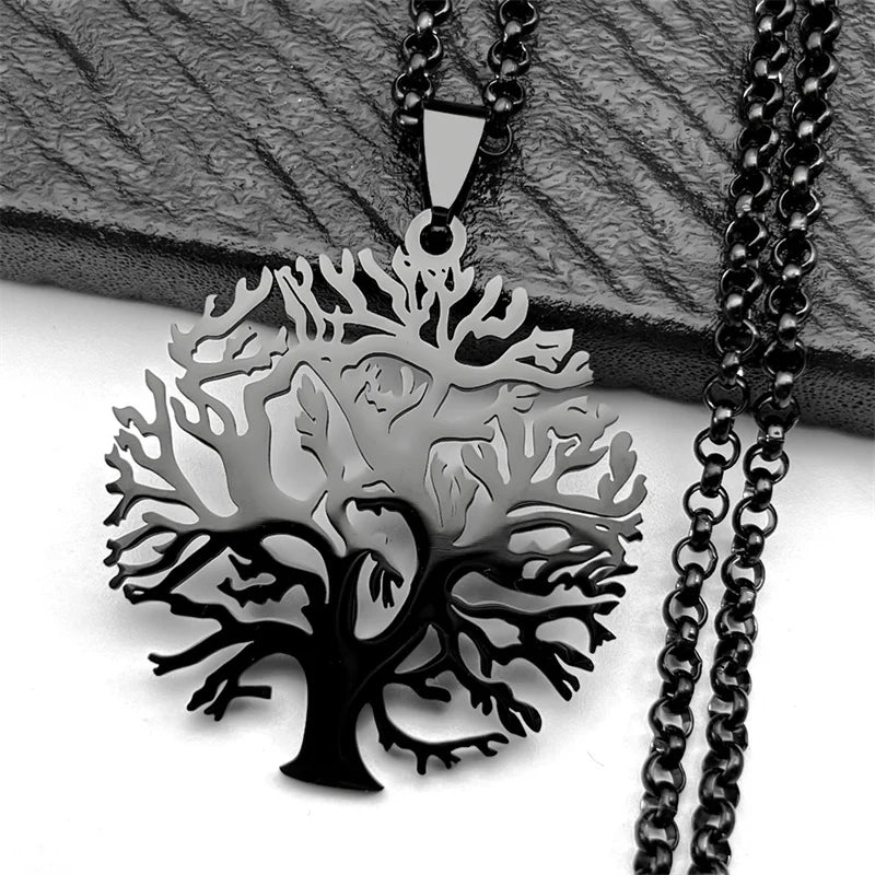 Collier Arbre de Vie Noir en Acier Inoxydable