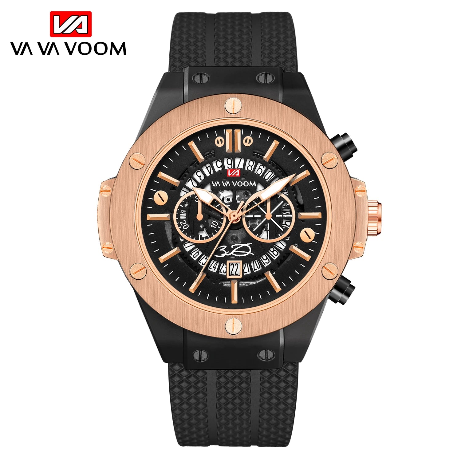 Montre Sport Militaire Silicone Noir 46mm Or Rose