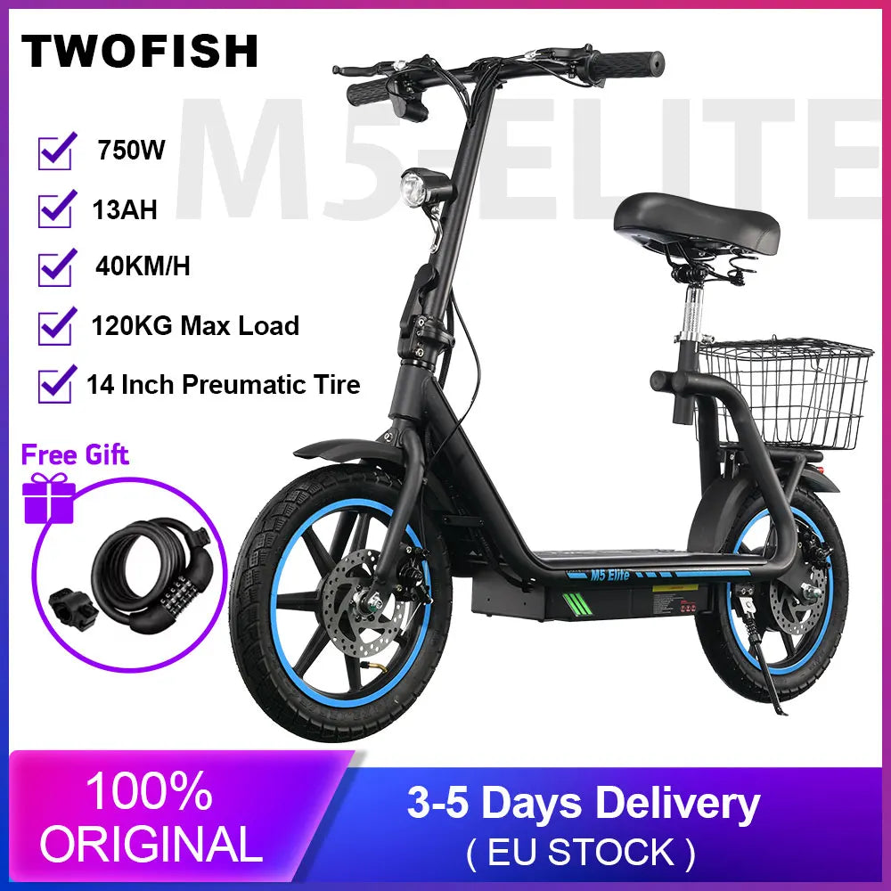 Twofish M5 Elite: 750W E-Scooter with Seat & Storage