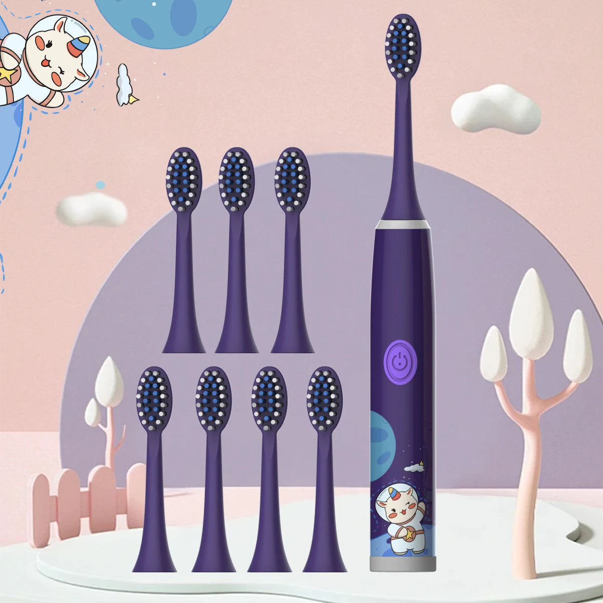 Cartoon Space Kids Electric Toothbrush & Soft Brush