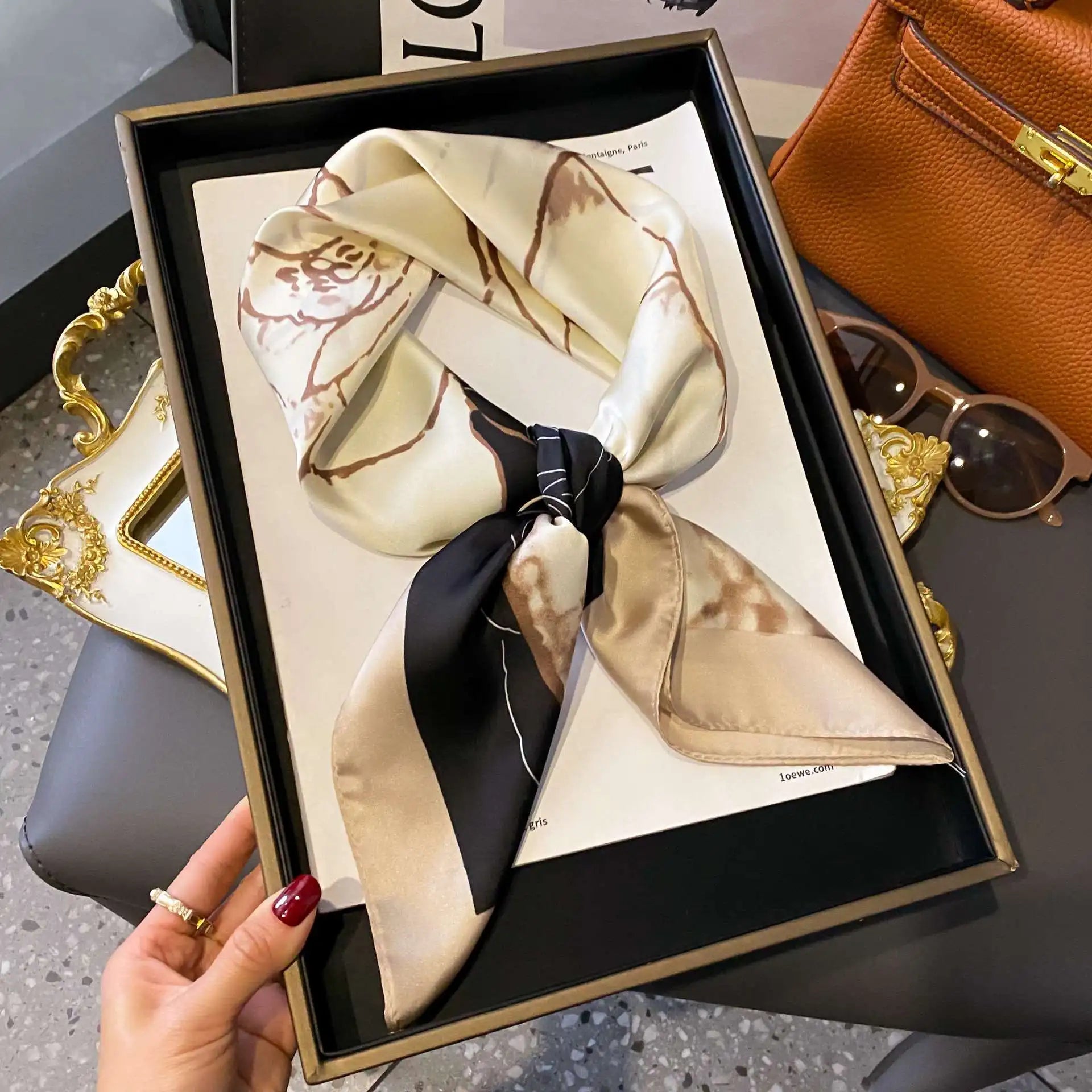 Silk Chic: Korean Floral Square Scarf 70x70cm