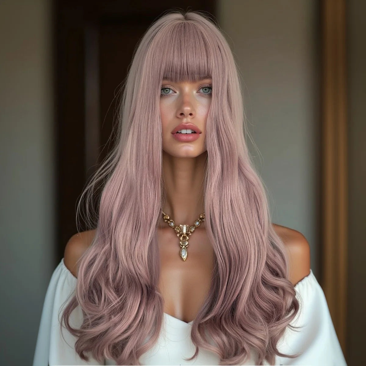 Perruque Violette Ondulée à Frange