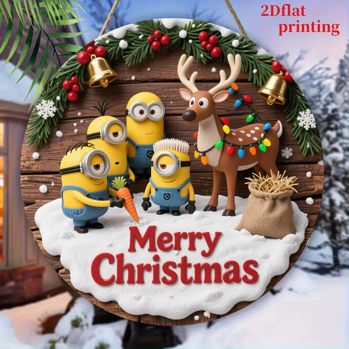 Panneau Noël Minions en bois pour déco festive