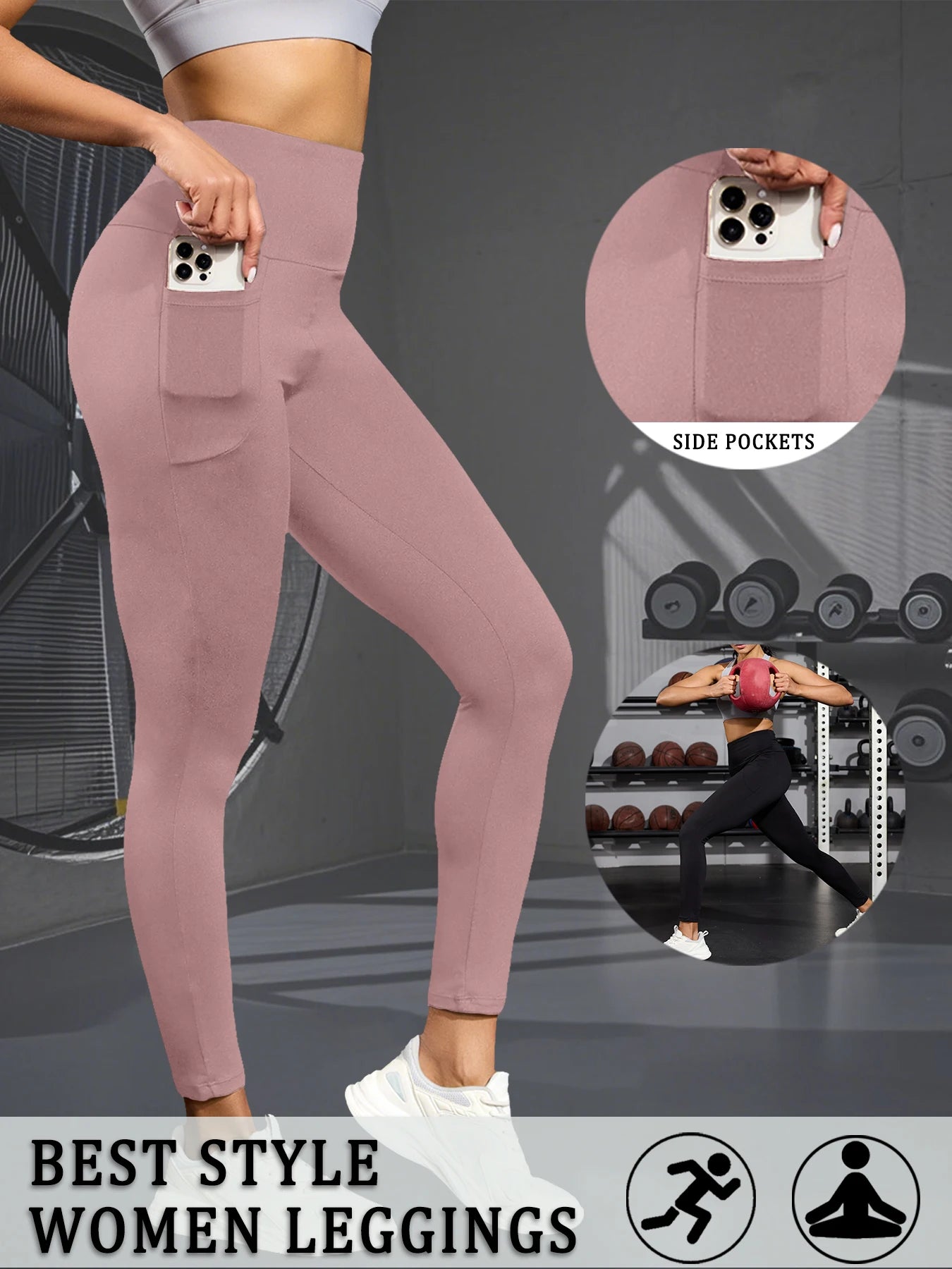 Leggings Doux avec Poches - Taille Haute Sportive