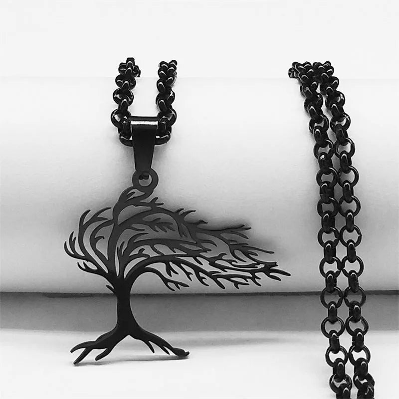 Collier Arbre de Vie Noir en Acier Inoxydable