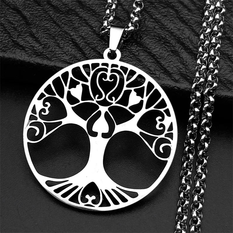 Collier Arbre de Vie Noir en Acier Inoxydable