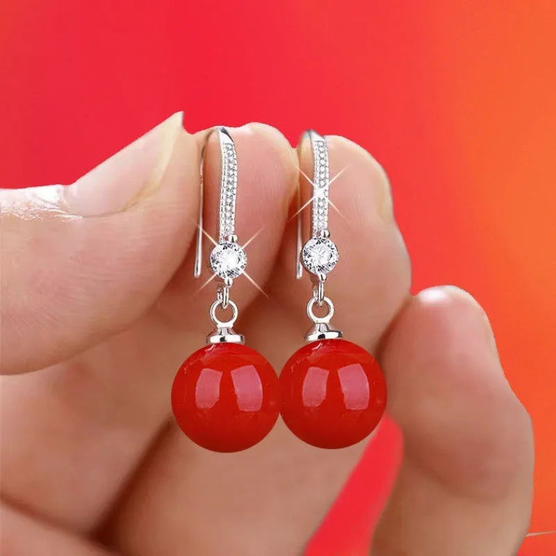Trendy Pearl Drop Earrings - Red & Green Glam