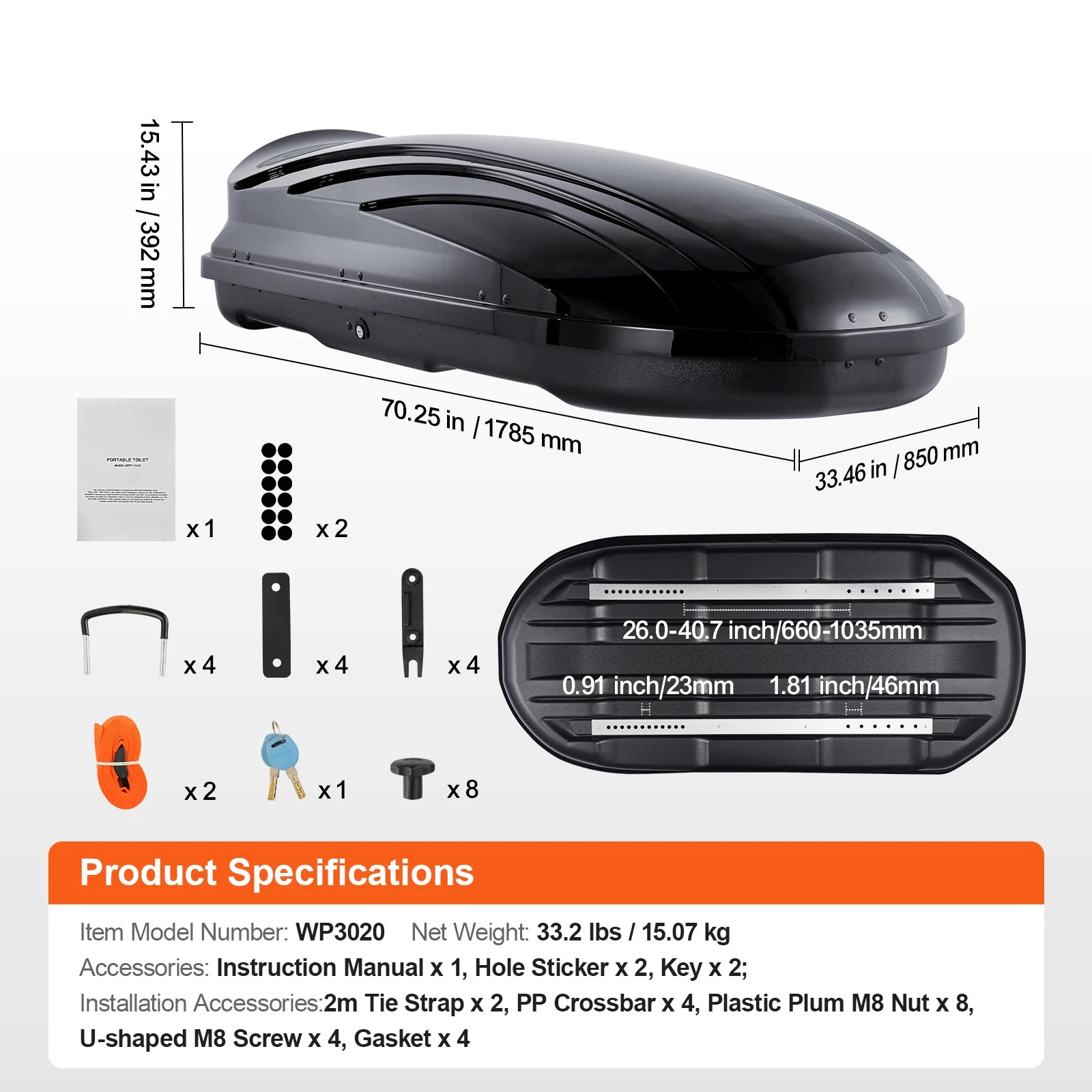 Coffre de Toit SucceBuy ABS Double Ouverture 450L