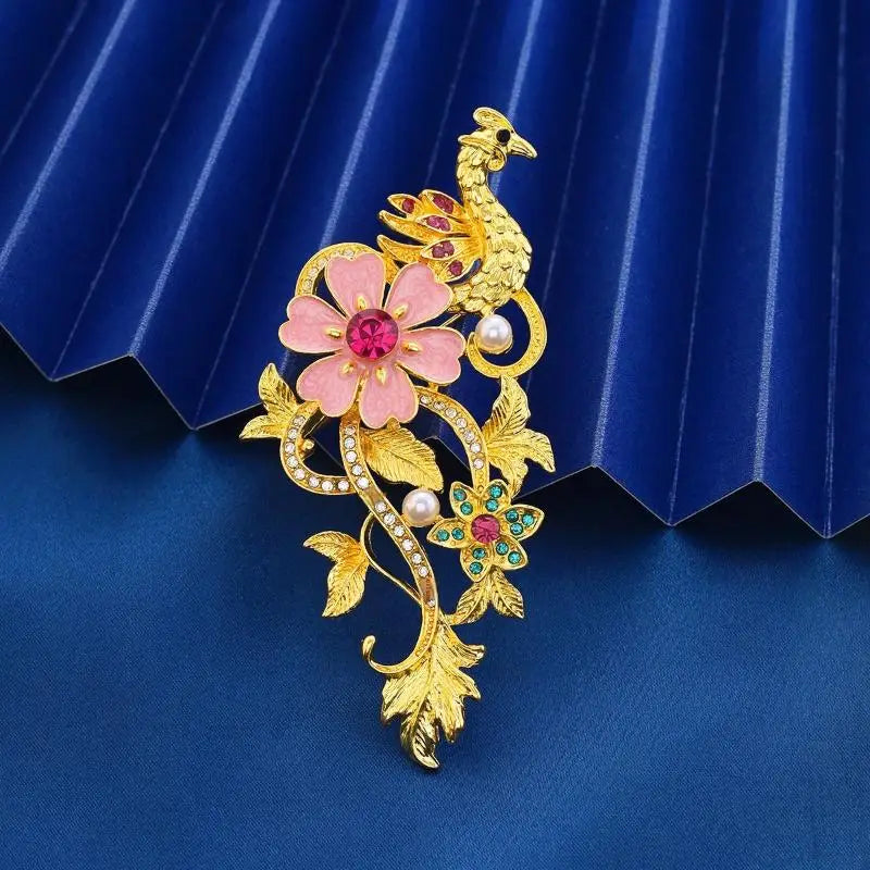 Peacock Crystal Elegance Brooch for Women