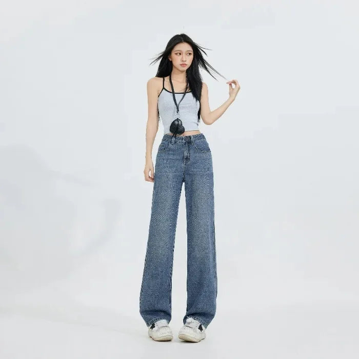 Jean Drapé Chic - Taille Haute, Jambe Droite 2025