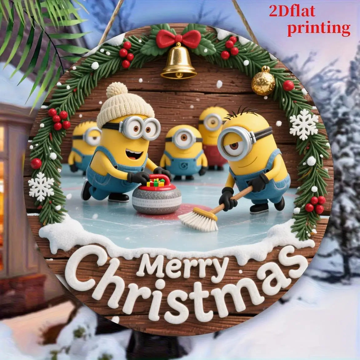 Panneau Noël Minions en bois pour déco festive
