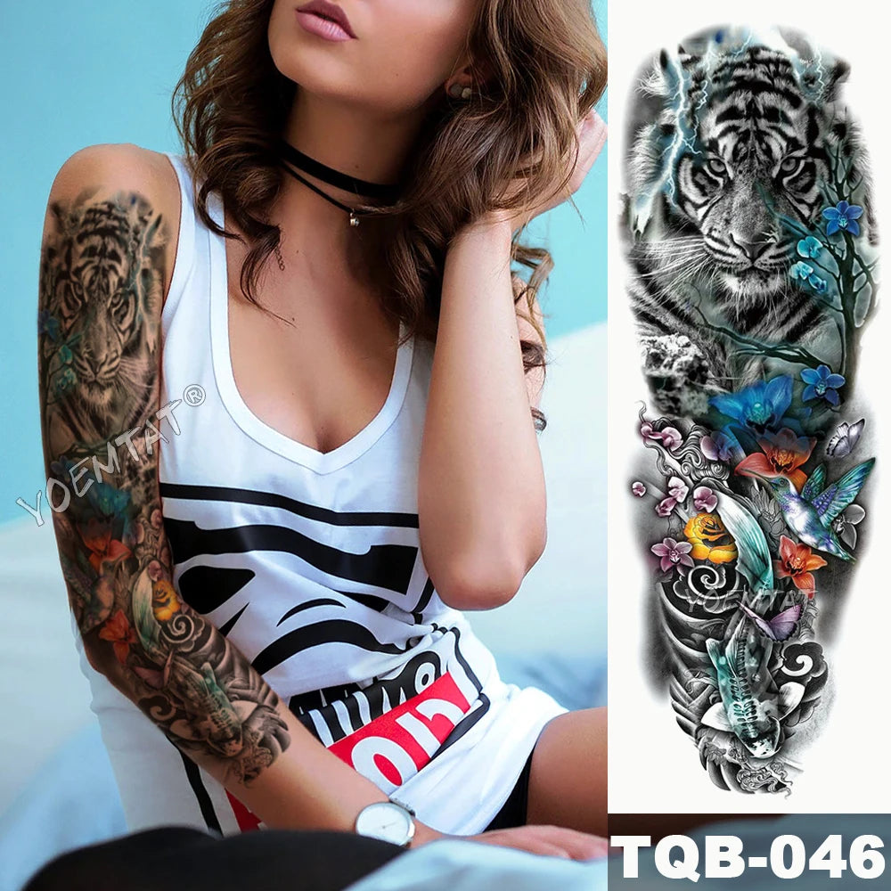 Tatouage Temporaire Gothique Tigre & Papillon 48x17cm