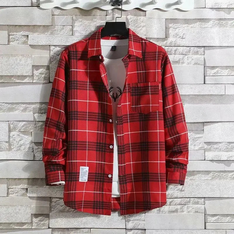 Chemise Plaid Longue Manches Style Coréen Automne-Printemps