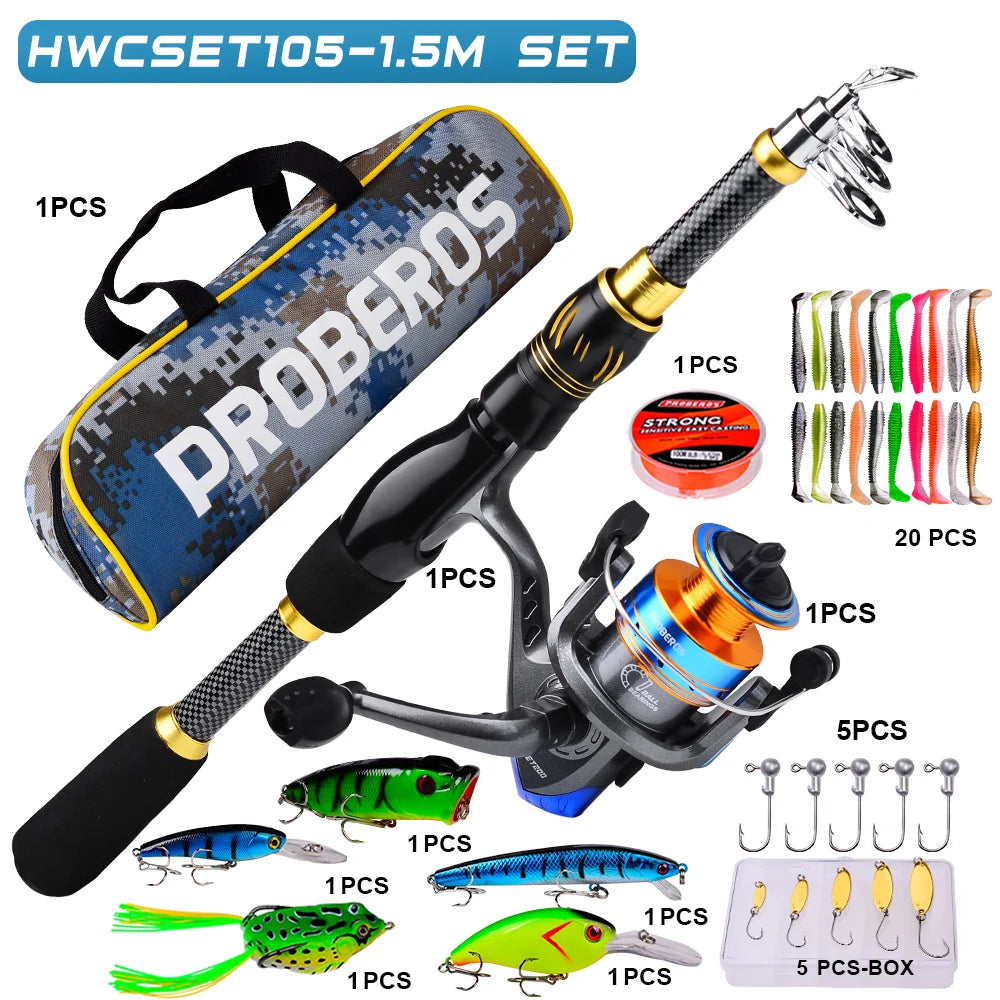 PROBEROS Kit Pêche: Canne, Moulinet & Leurres 2.4M