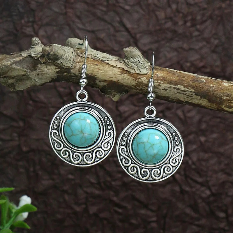 Boho Blue Stone Geometric Earrings for Women