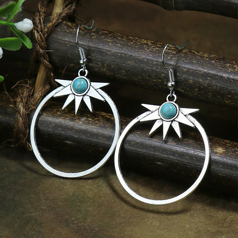 Boho Blue Stone Geometric Earrings for Women