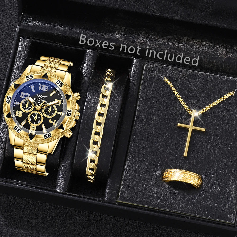 Stylish Men's Watch Set: 4-Piece Accessory Collection