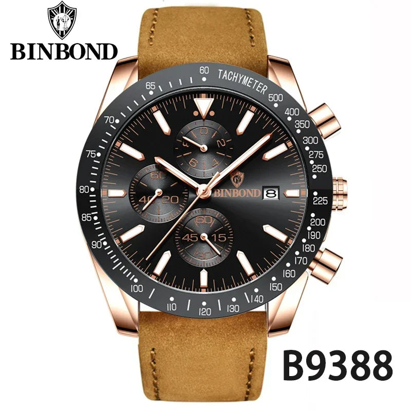 Montre Sport Luxe BINBOND Étanche Chronographe Homme