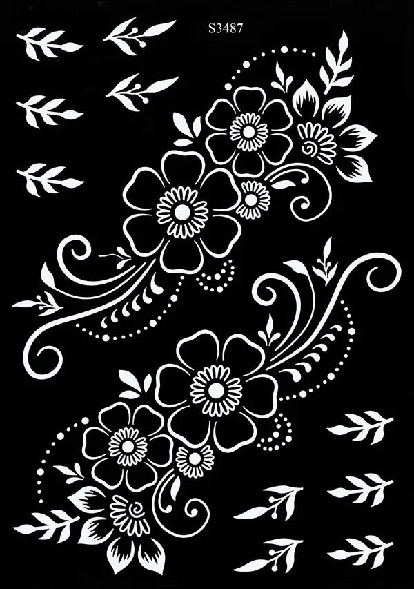 Pochoir Henné Fleurs - Tatouage Éphémère Réutilisable