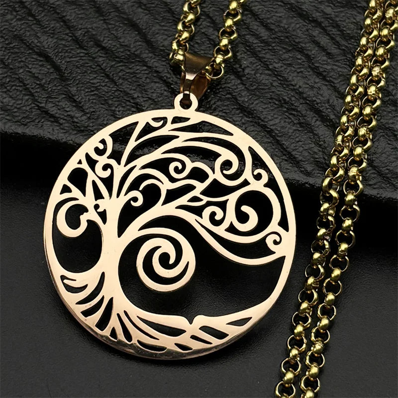 Collier Arbre de Vie Noir en Acier Inoxydable