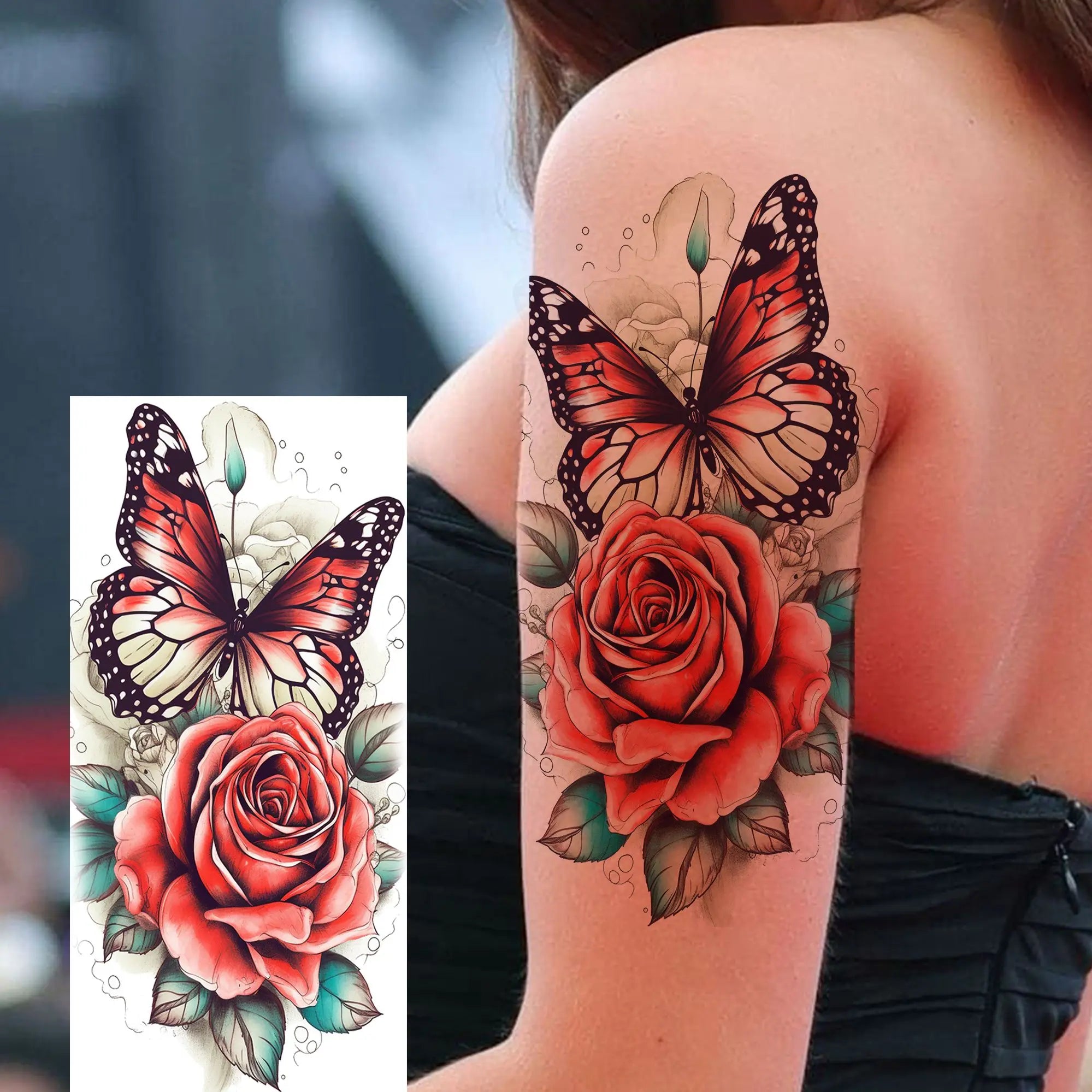 Tatouage Aquarelle Fleurs & Papillons - Femme Élégante