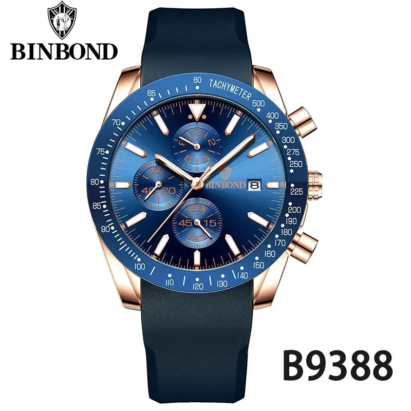 Montre Sport Luxe BINBOND Étanche Chronographe Homme