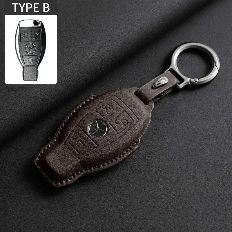 Luxury Leather Remote Key Case for Mercedes Models