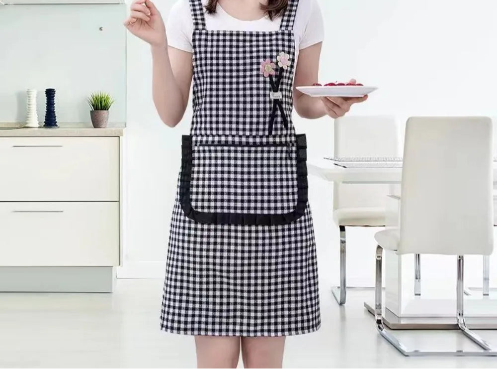 Tablier Carreaux Coton, Poche Grande, Sans Manches