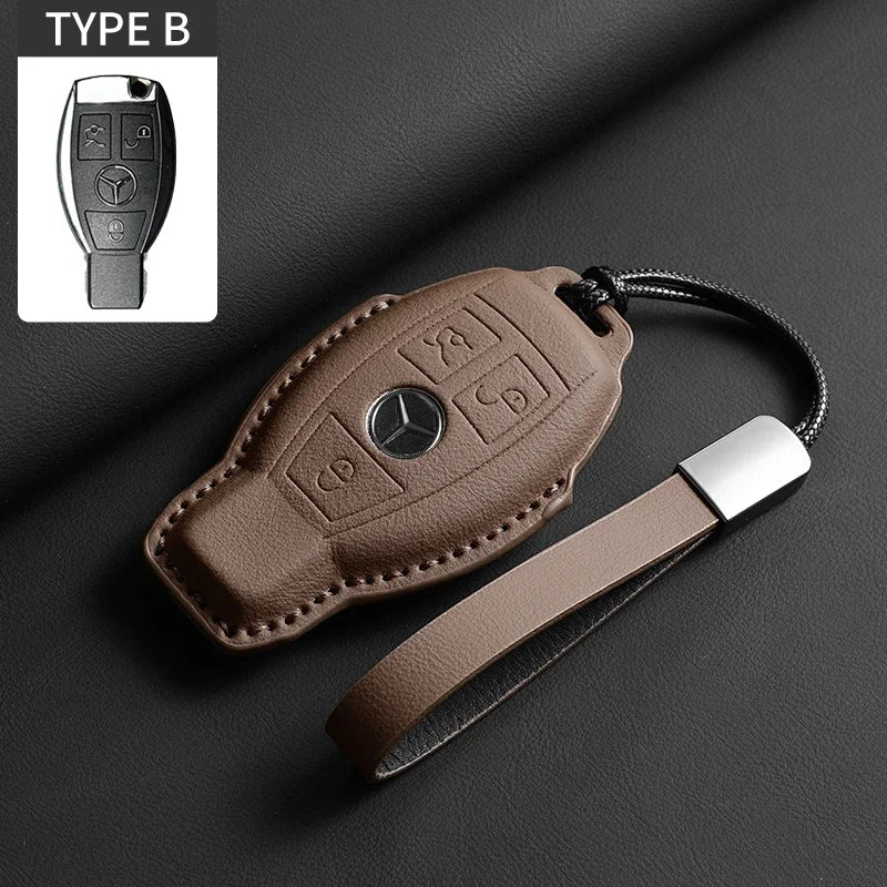 Luxury Leather Remote Key Case for Mercedes Models
